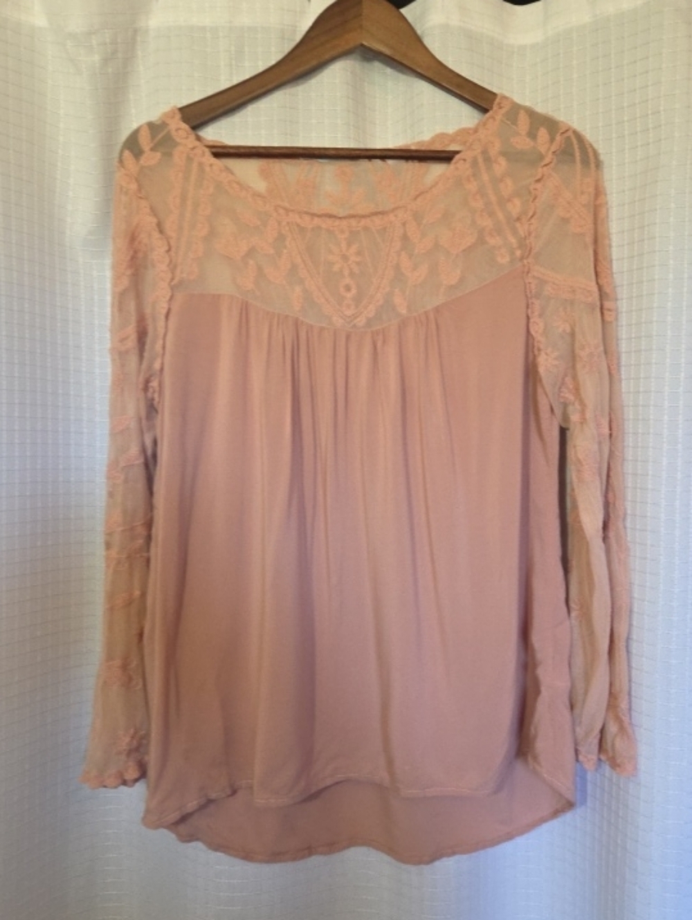 The Maurices Women's Boho Lacey Accent Long Sleeve Top in Med Dusty Rose